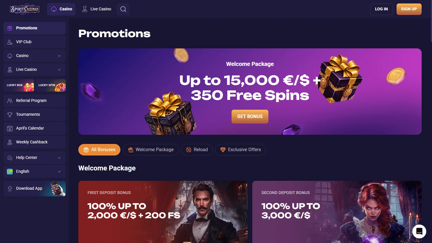N1 Casino desktop promotions view with reload and free spin offers
