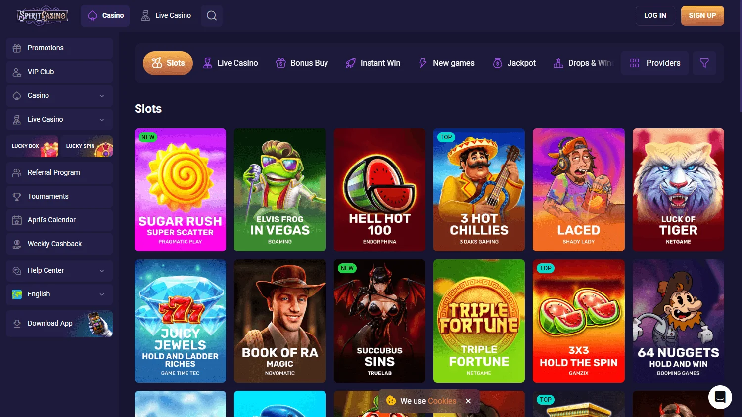N1 Casino desktop games view with pokies and casino categories